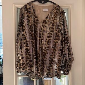 Adrienne Brown Animal Print V-Neck Blouse
